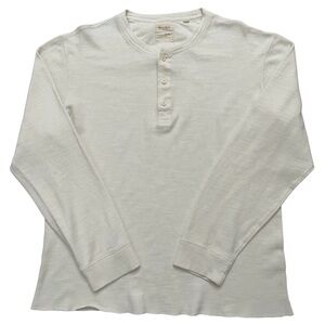 Billy Reid Henley Shirt Mens Size XL Long Sleeve Ribbed Knit Cotton Cream White